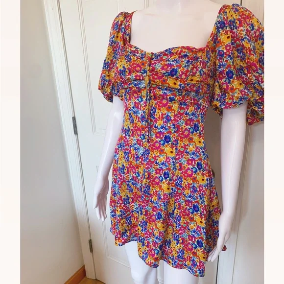 For Love & Lemons Sasha Mini Dress Blue Dizzy Floral - Picture 3 of 6